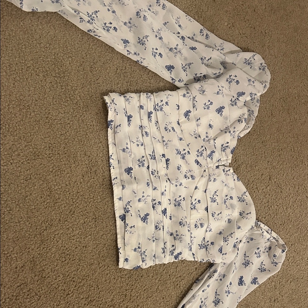 Hollister White and Blue Floral Top